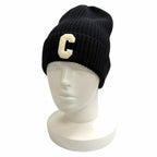 Celine Wool 100% C Logo Knit Cap Beanie Black White Hat