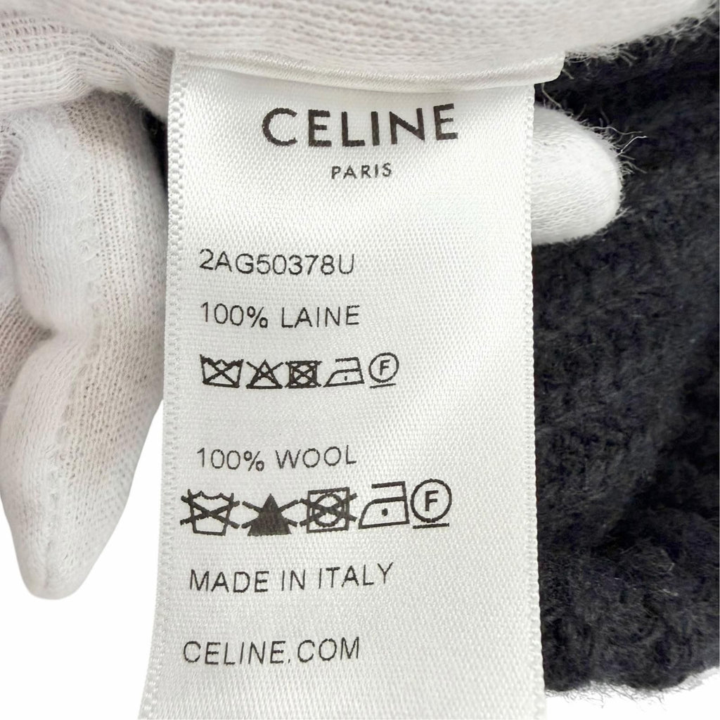Celine Wool 100% C Logo Knit Cap Beanie Black White Hat — view 8