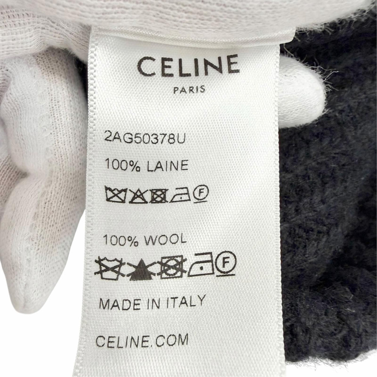 Celine Wool 100% C Logo Knit Cap Beanie Black White Hat — view 8