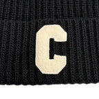 Celine Wool 100% C Logo Knit Cap Beanie Black White Hat — view 6