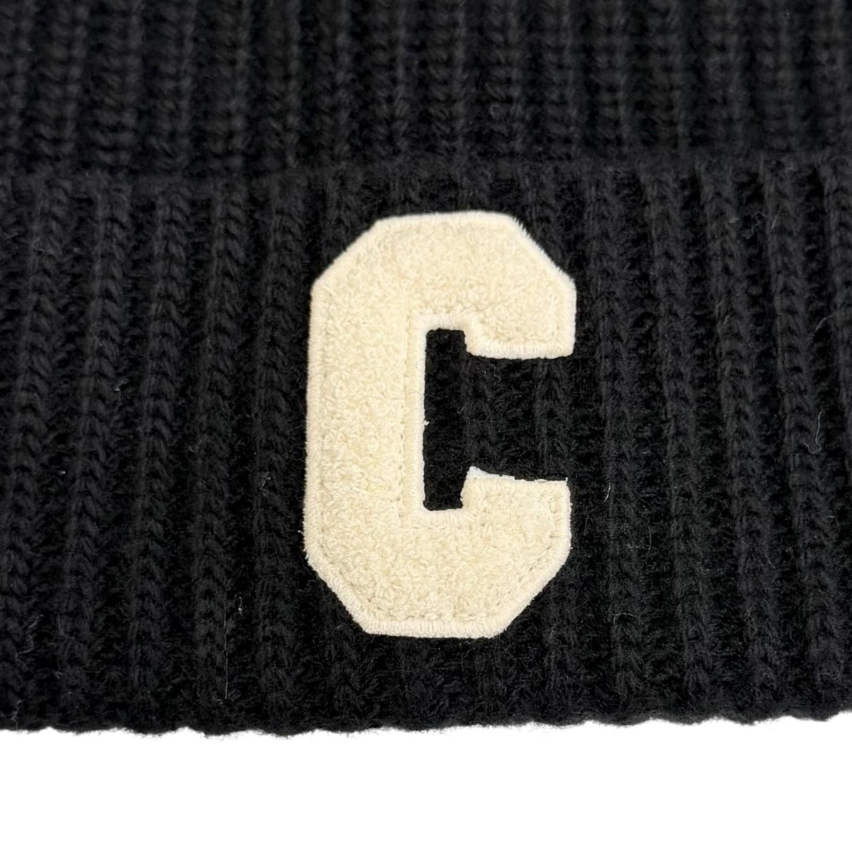 Celine Wool 100% C Logo Knit Cap Beanie Black White Hat — view 6