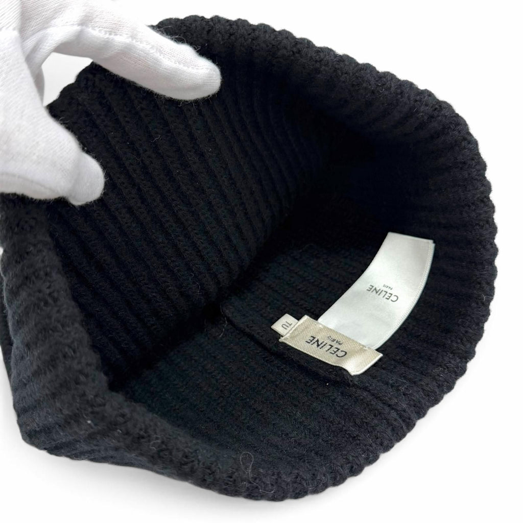 Celine Wool 100% C Logo Knit Cap Beanie Black White Hat — view 5