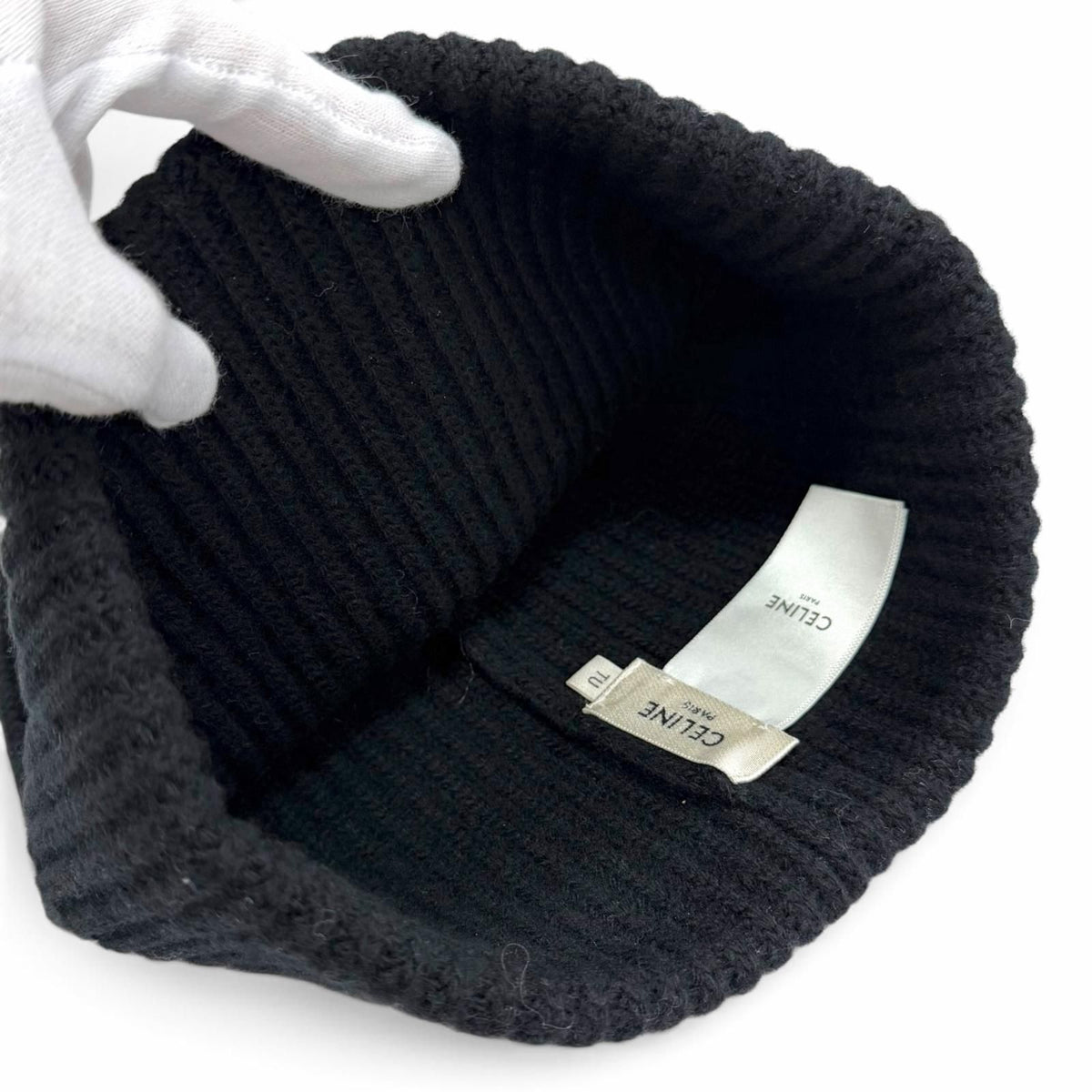 Celine Wool 100% C Logo Knit Cap Beanie Black White Hat — view 5
