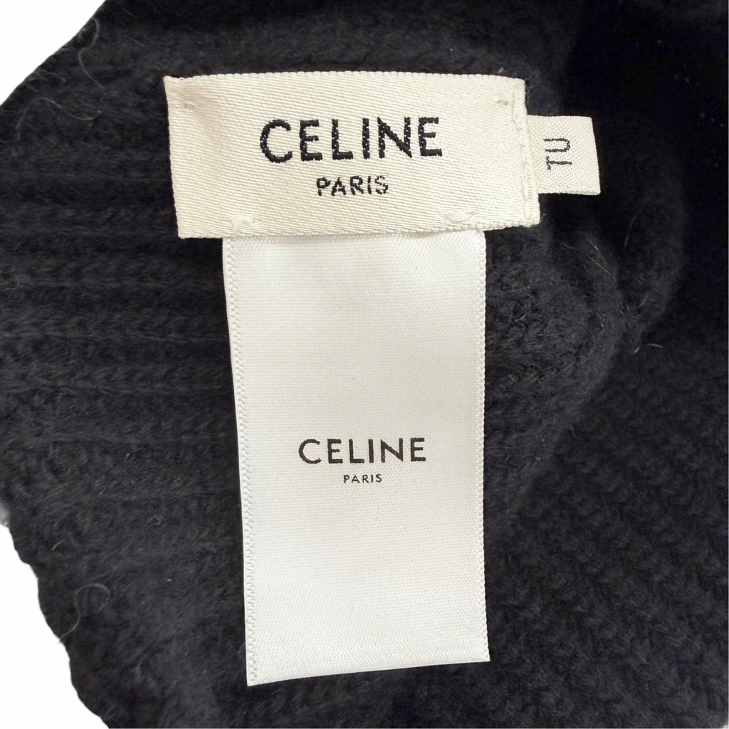 Celine Wool 100% C Logo Knit Cap Beanie Black White Hat — view 7