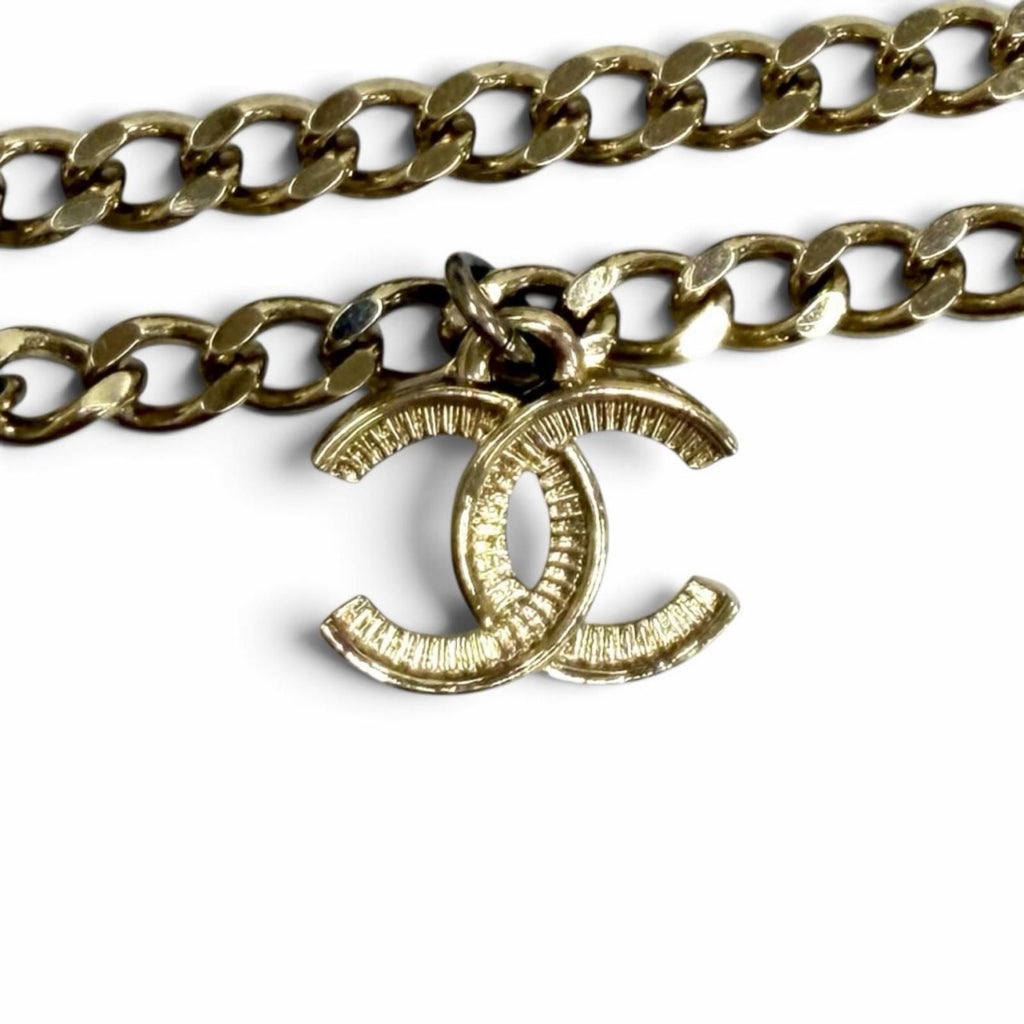 Chanel CC Logo Rhinestone Chain Pendant Gold Black — view 6