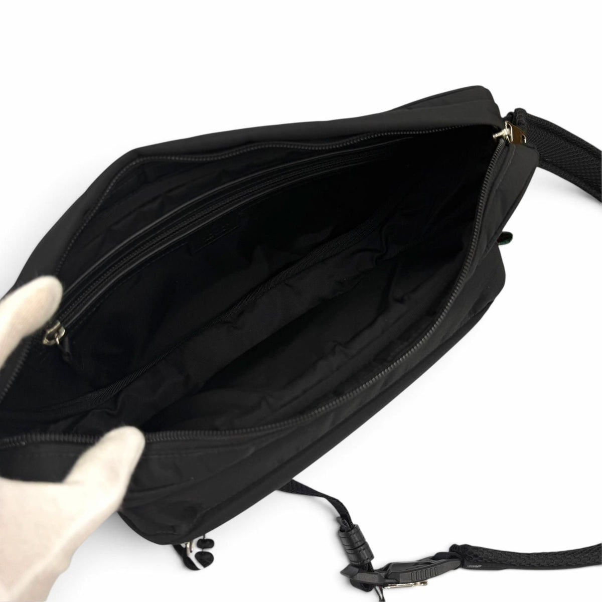Gucci Web Line Nylon Leather Embossed Logo Shoulder Bag Black — view 7