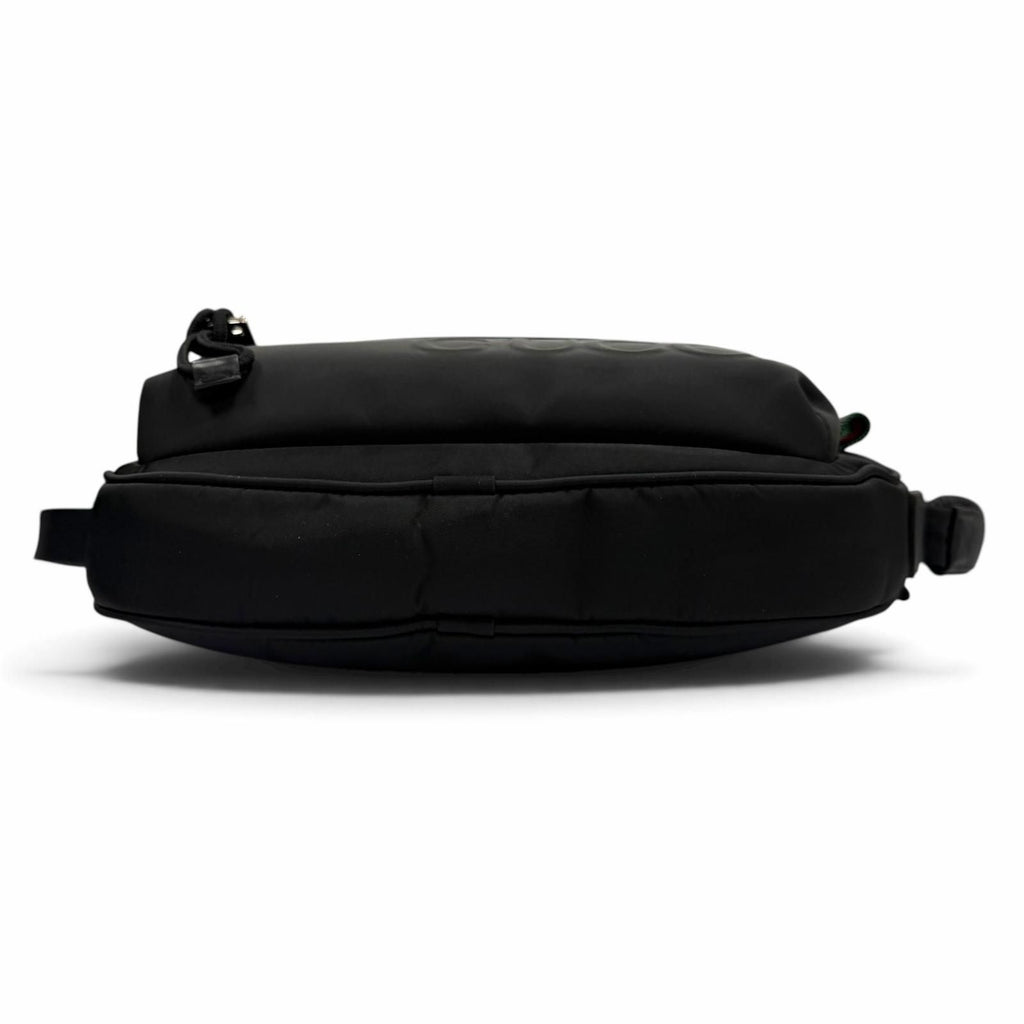 Gucci Web Line Nylon Leather Embossed Logo Shoulder Bag Black — view 5