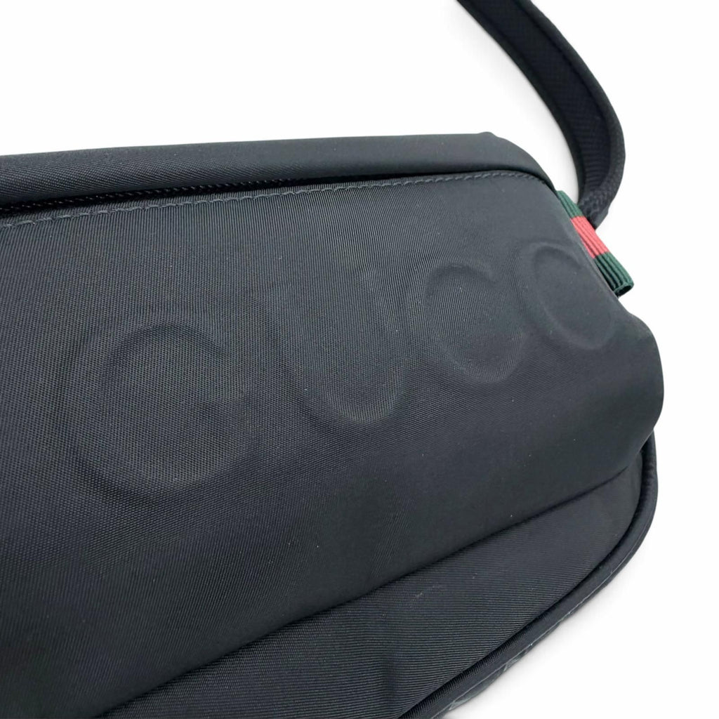 Gucci Web Line Nylon Leather Embossed Logo Shoulder Bag Black — view 8
