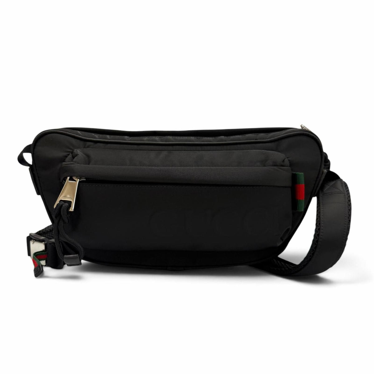 Gucci Web Line Nylon Leather Embossed Logo Shoulder Bag Black