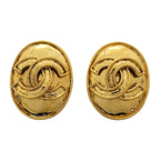 Chanel Earrings Vintage CC Logo Oval Gold Plated