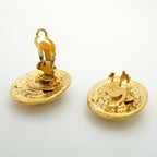 Chanel Earrings Vintage CC Logo Oval Gold Plated — view 3