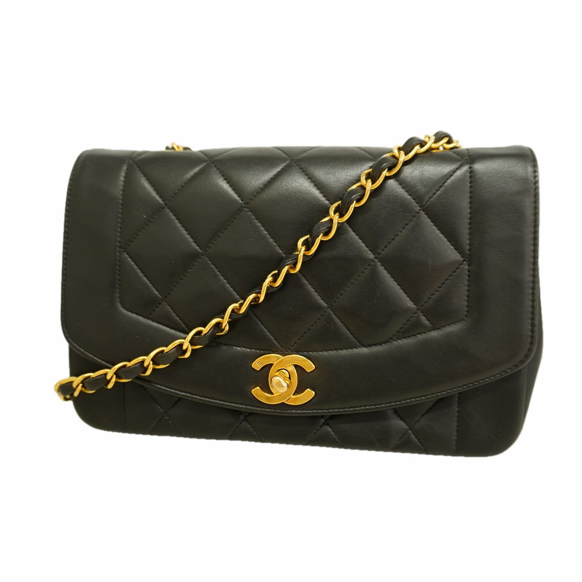 Chanel Shoulder Bag Diana Lambskin Black Gold