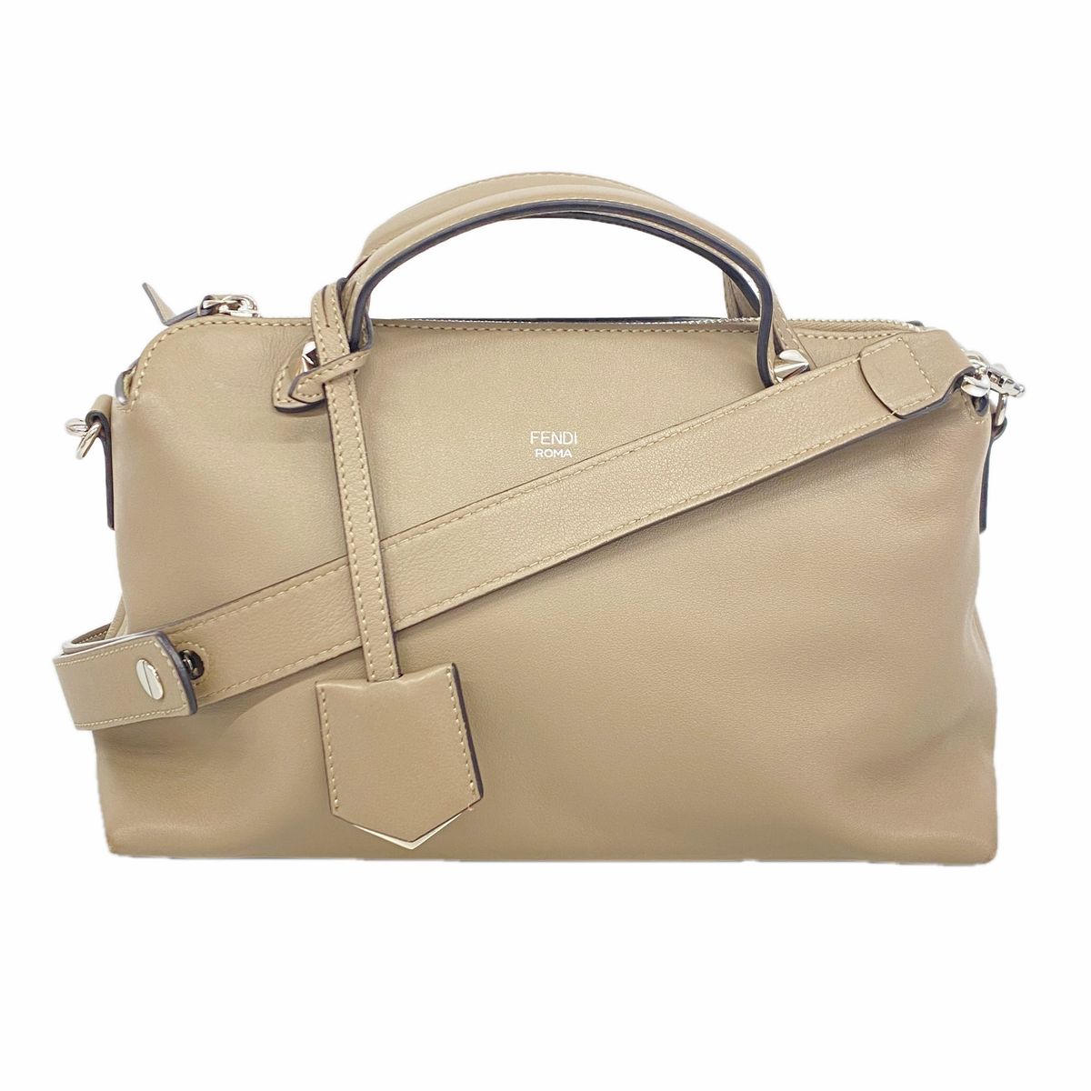 Fendi Handbag by the Way Leather Beige Silver 2-Way Bag