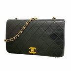 Chanel Shoulder Bag Quilted Lambskin Black Gold