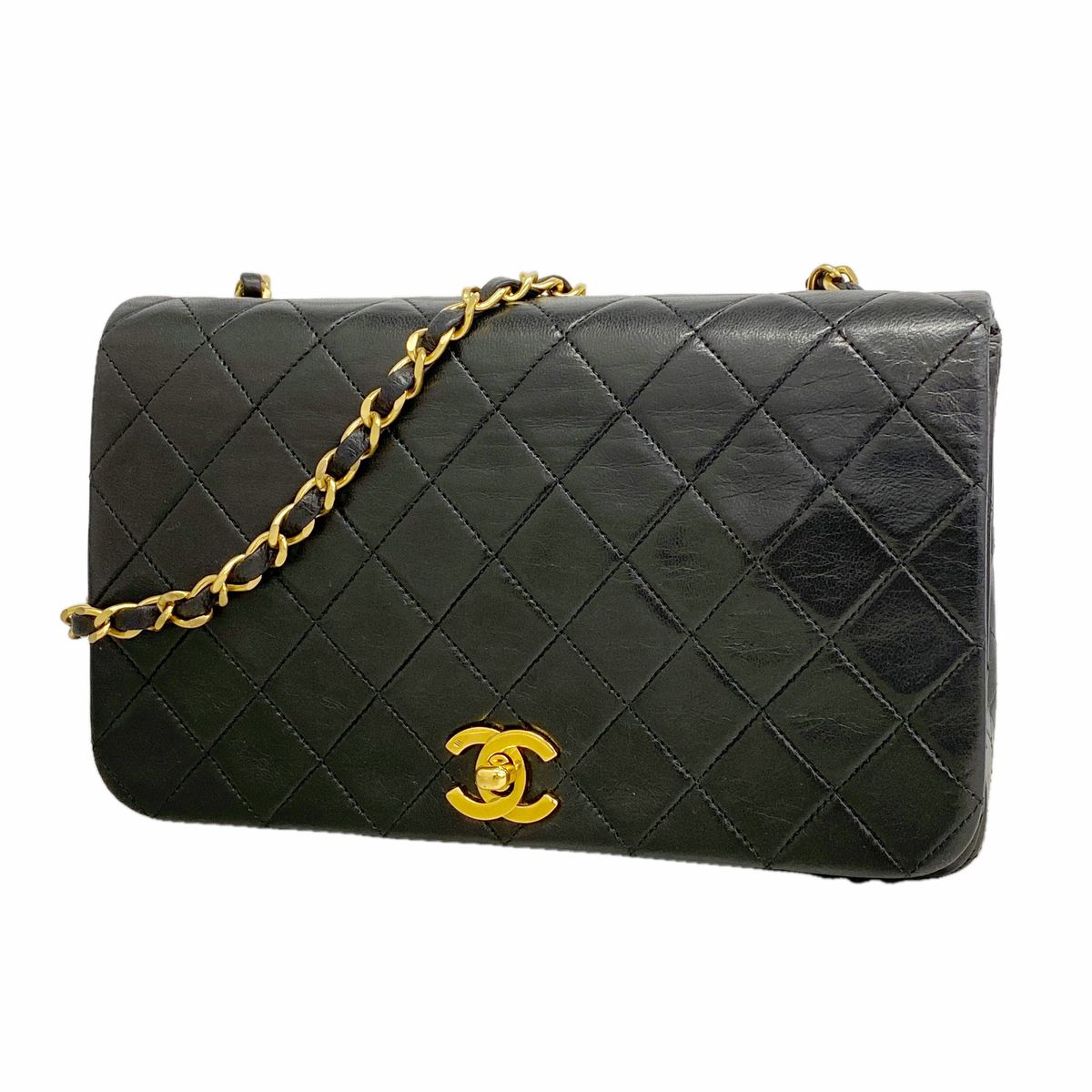 Chanel Shoulder Bag Quilted Lambskin Black Gold