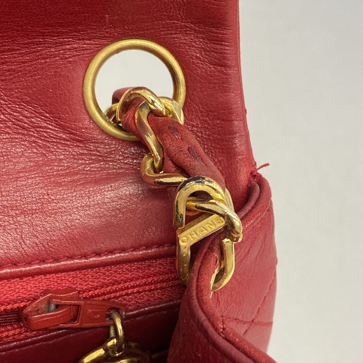 Chanel Shoulder Bag Mini Quilted Lambskin Red Gold — view 7