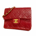 Chanel Shoulder Bag Mini Quilted Lambskin Red Gold