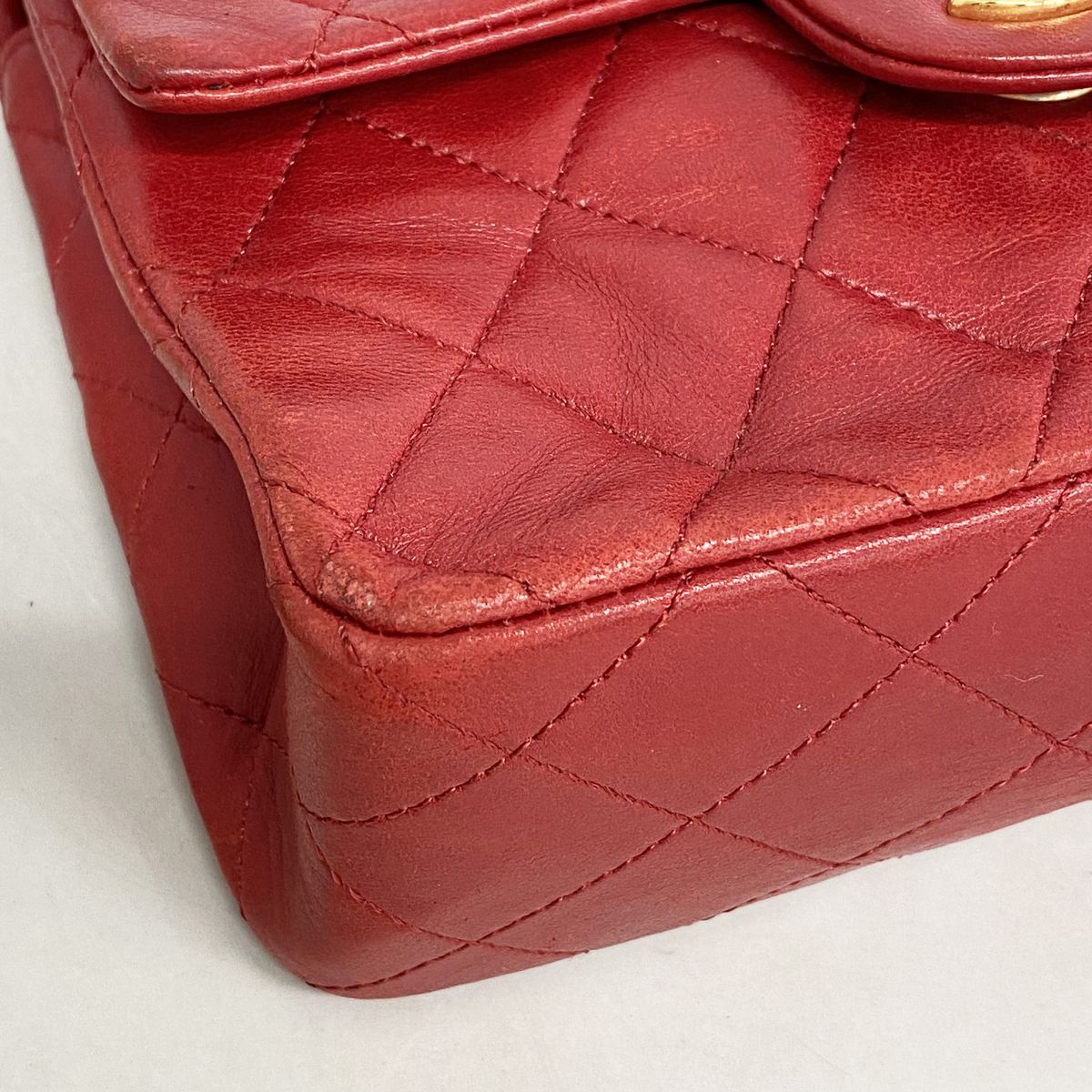 Chanel Shoulder Bag Mini Quilted Lambskin Red Gold — view 6