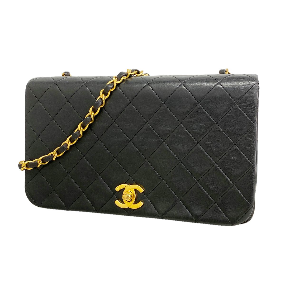 Chanel Shoulder Bag Quilted Lambskin Black Gold