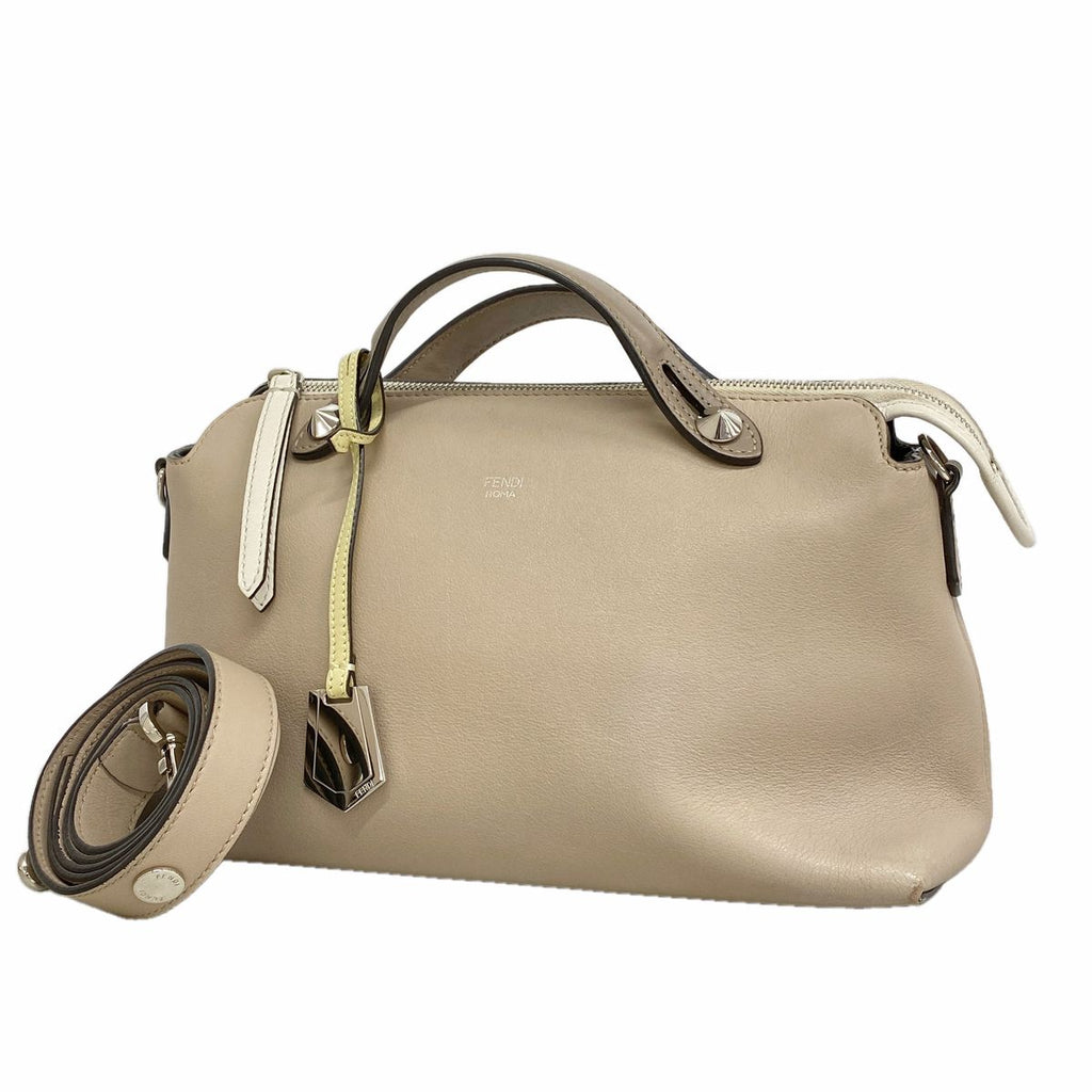 Fendi Handbag by the Way Leather Beige White Silver 2-Way Bag