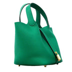 Hermes Handbag Picotin Lock PM Taurillon Clemence Vert Jade Gold — view 2