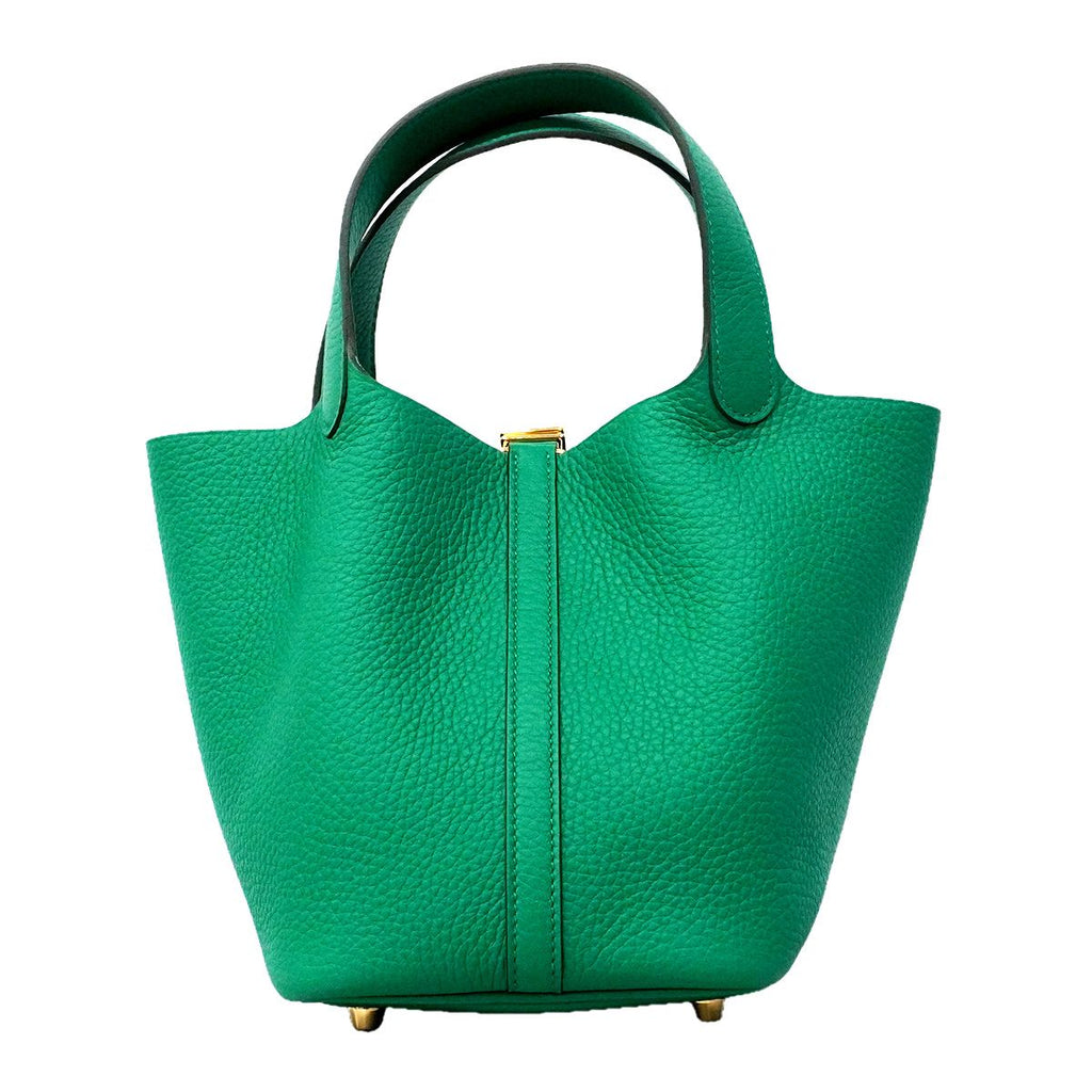 Hermes Handbag Picotin Lock PM Taurillon Clemence Vert Jade Gold — view 6