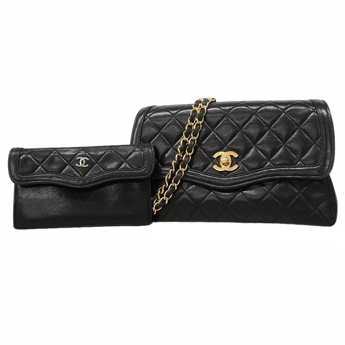 Chanel Shoulder Bag Quilted Lambskin Black Gold