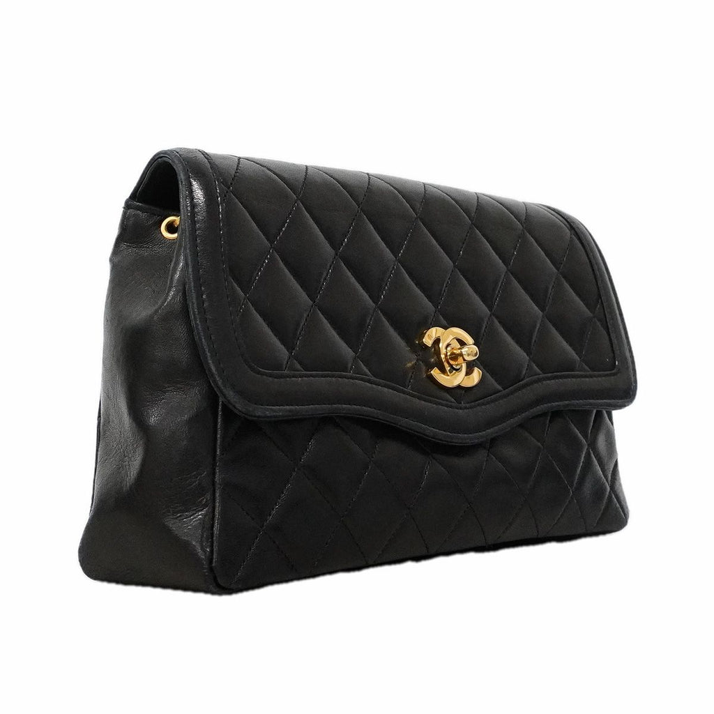 Chanel Shoulder Bag Quilted Lambskin Black Gold — view 2