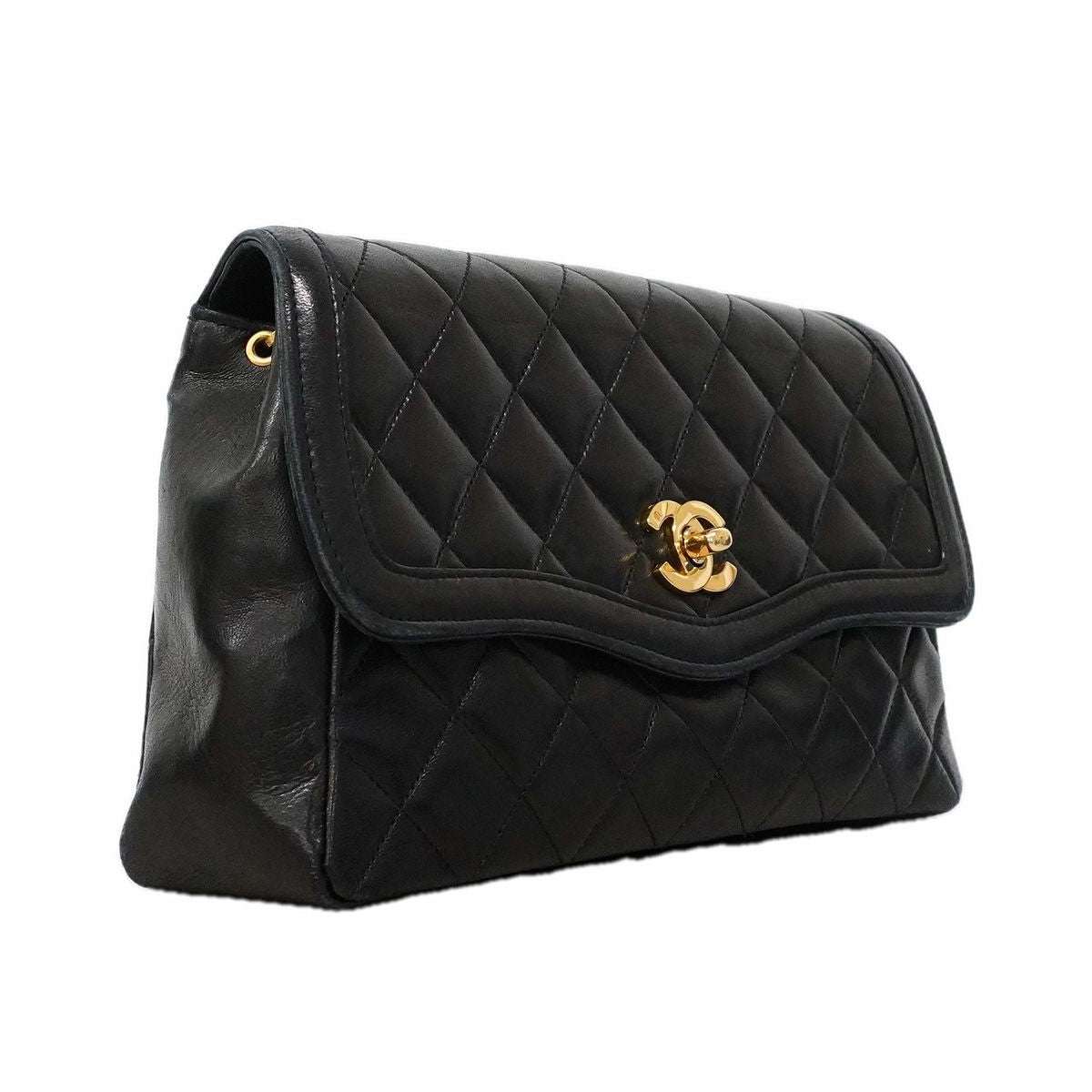 Chanel Shoulder Bag Quilted Lambskin Black Gold — view 2
