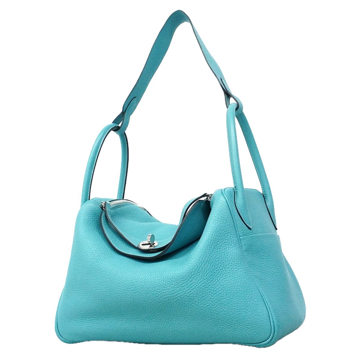 Hermes Handbag Lindy 30 Taurillon Clemence Blue Sun Seal Silver 2-Way Bag
