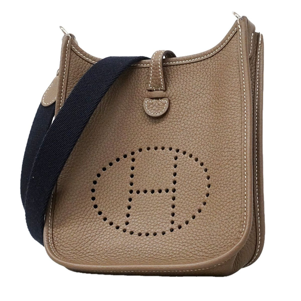 Hermes Shoulder Bag Evelyne TPM Taurillon Clemence Etoupe Silver