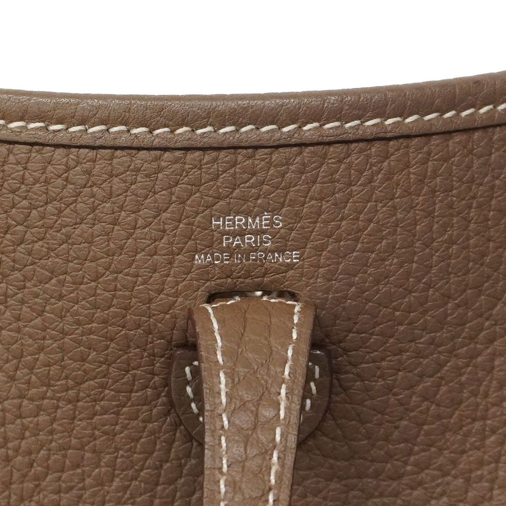 Hermes Shoulder Bag Evelyne TPM Taurillon Clemence Etoupe Silver — view 5