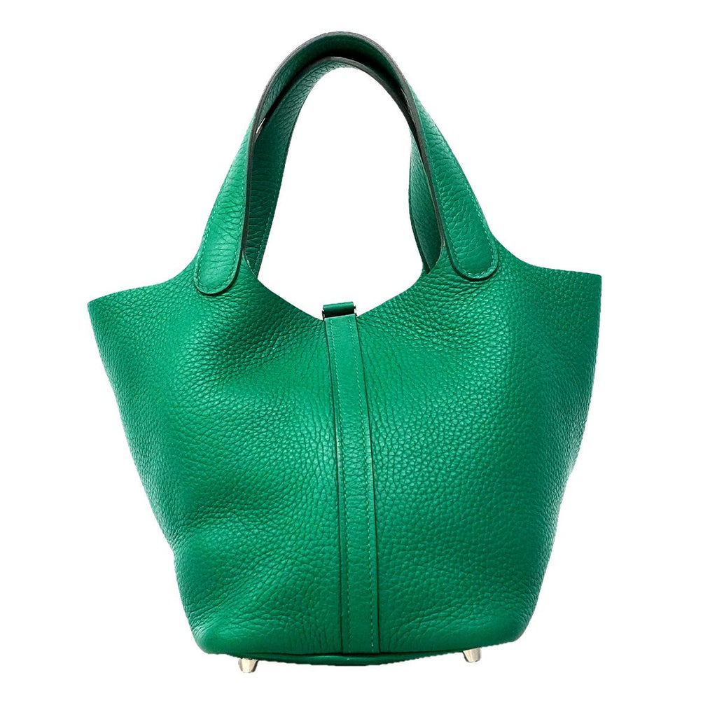 Hermes Handbag Picotin Lock PM Taurillon Clemence Vert Verdigo Silver — view 8
