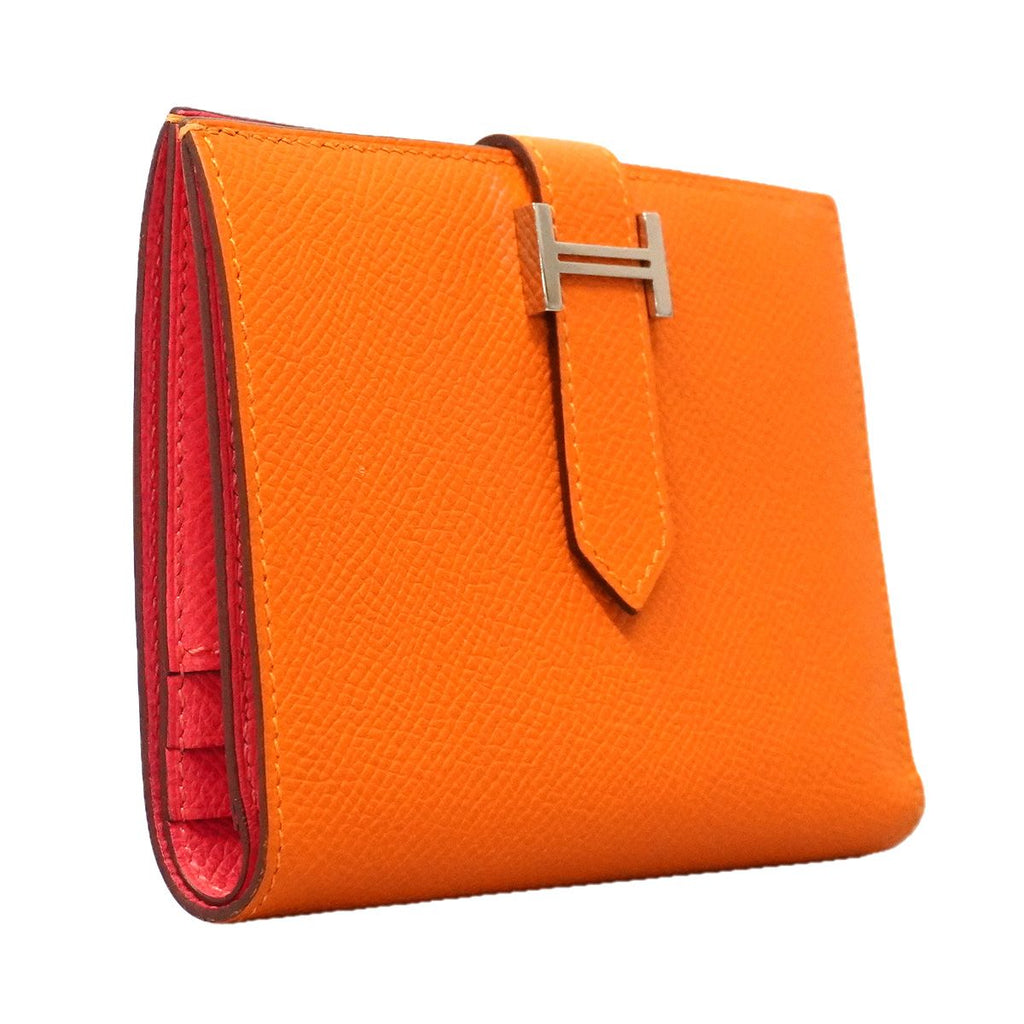 Hermes Wallet Bearn Compact Verso Veau Epsom Orange Rose Azalea Silver — view 2