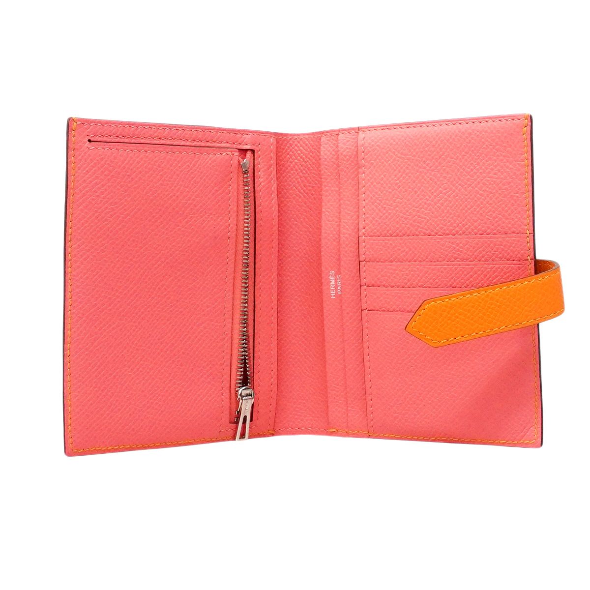 Hermes Wallet Bearn Compact Verso Veau Epsom Orange Rose Azalea Silver — view 4
