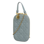 Dior Shoulder Bag Cannage Leather Blue Champagne Gold