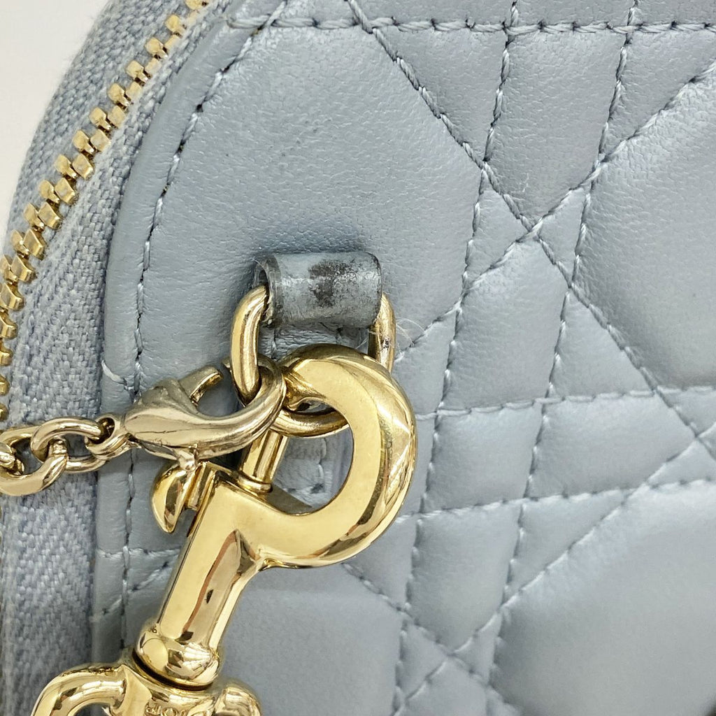 Dior Shoulder Bag Cannage Leather Blue Champagne Gold — view 7