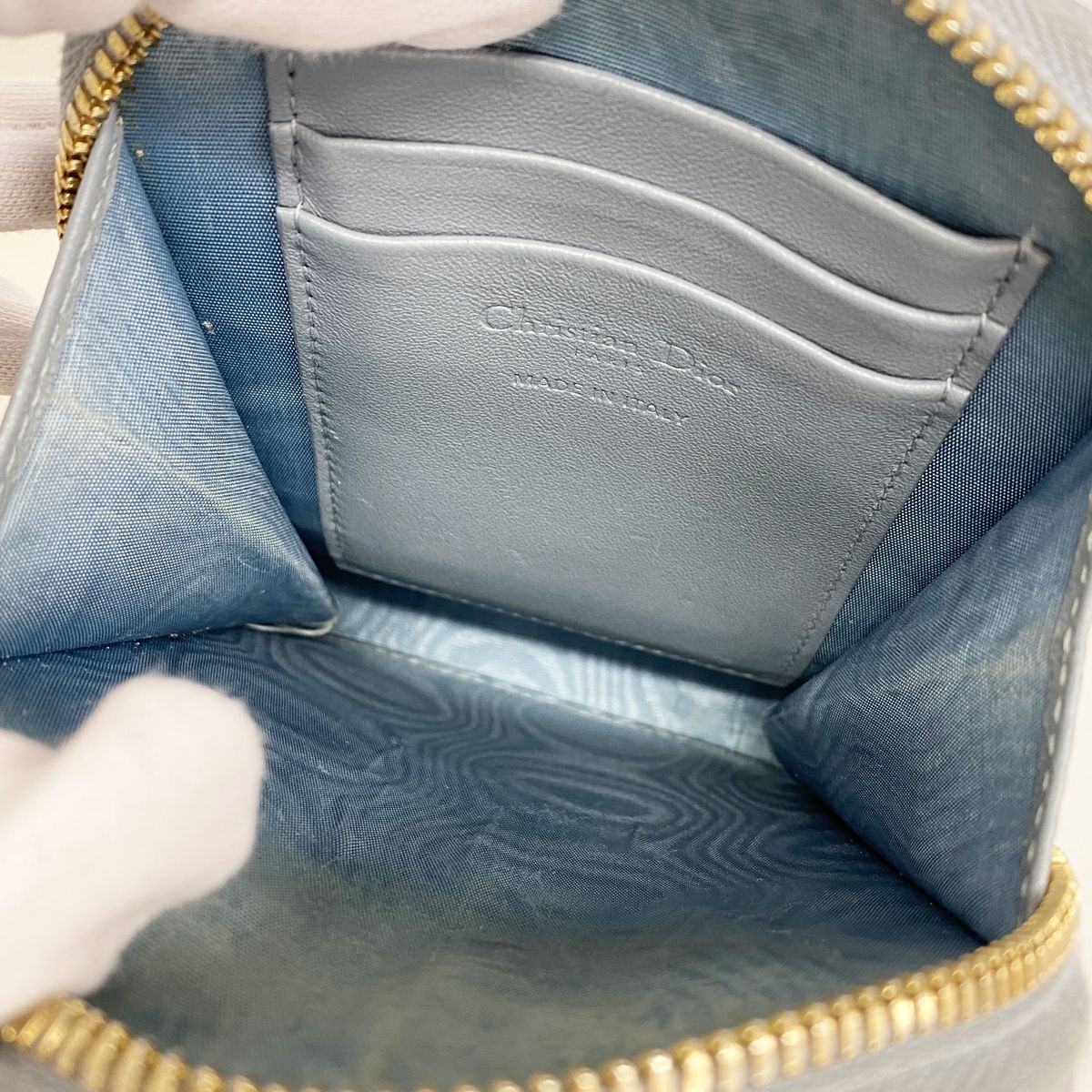 Dior Shoulder Bag Cannage Leather Blue Champagne Gold — view 4