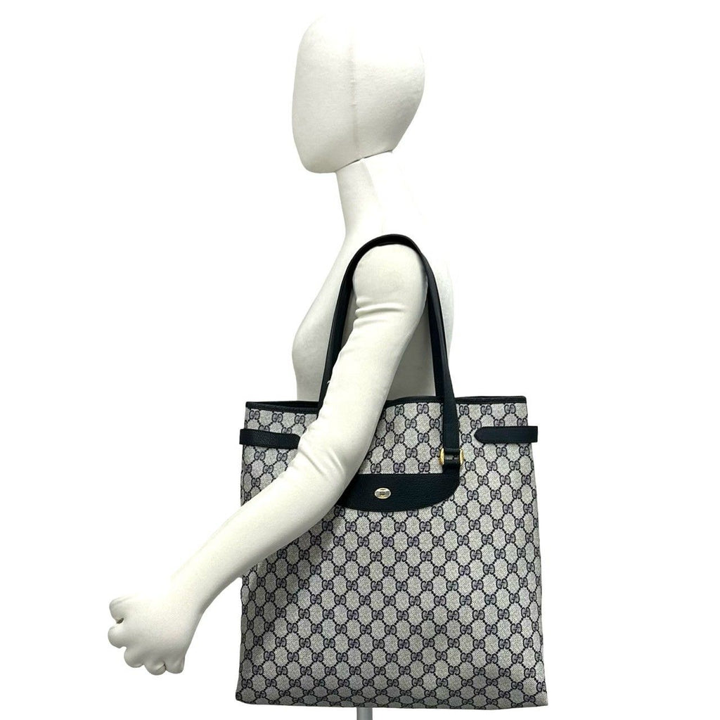 Gucci Vintage GG Logo Pattern Leather Tote Shoulder Bag Navy — view 2