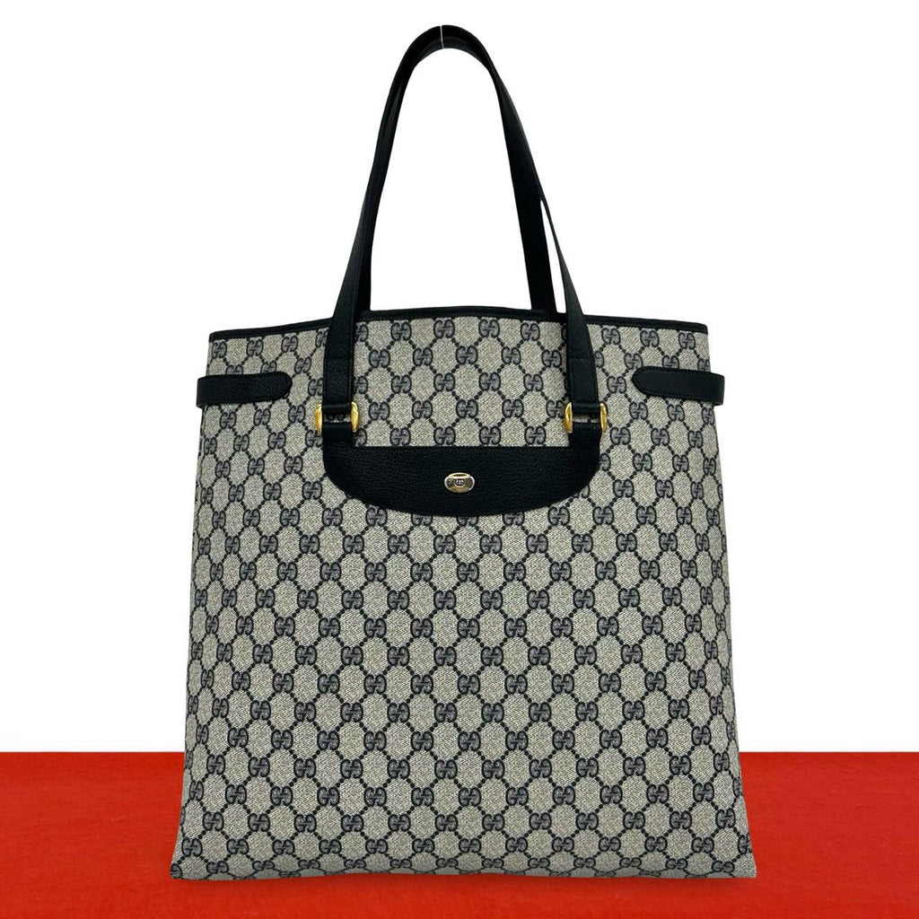 Gucci Vintage GG Logo Pattern Leather Tote Shoulder Bag Navy