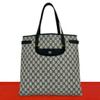 Gucci Vintage GG Logo Pattern Leather Tote Shoulder Bag Navy