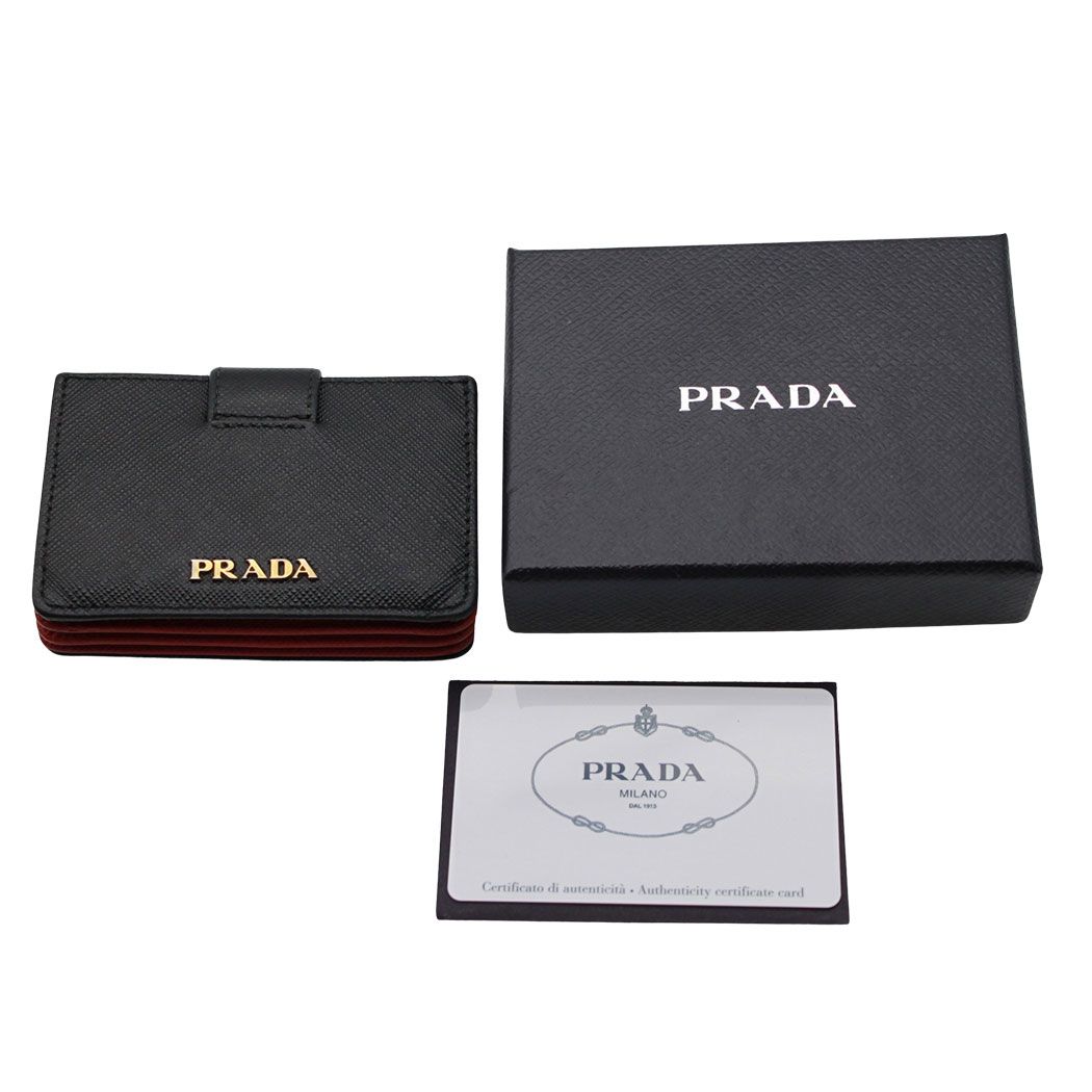 Prada Card Case Saffiano Black Red Accordion — view 8