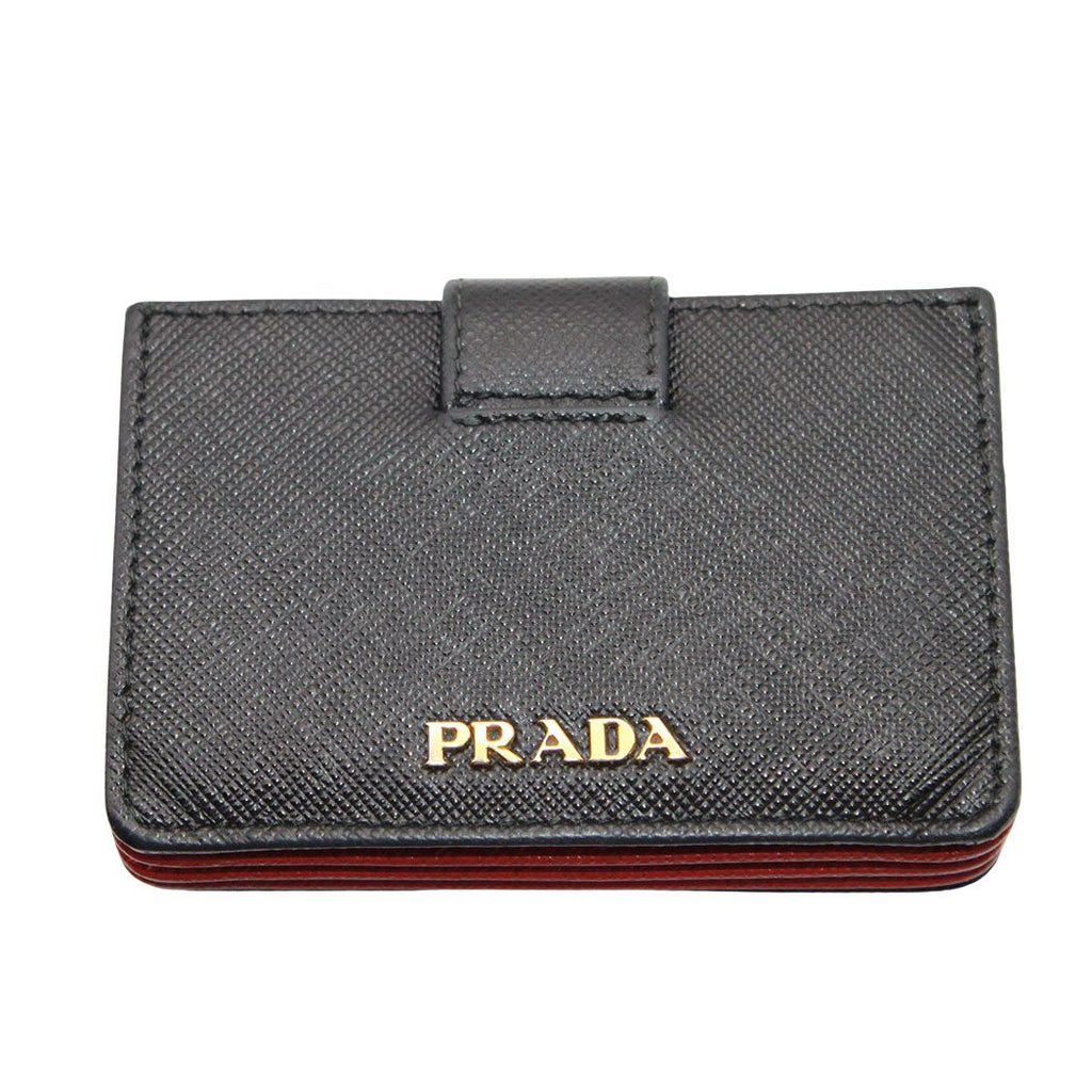 Prada Card Case Saffiano Black Red Accordion