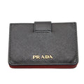 Prada Card Case Saffiano Black Red Accordion