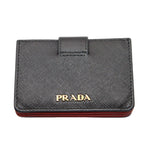 Prada Card Case Saffiano Black Red Accordion