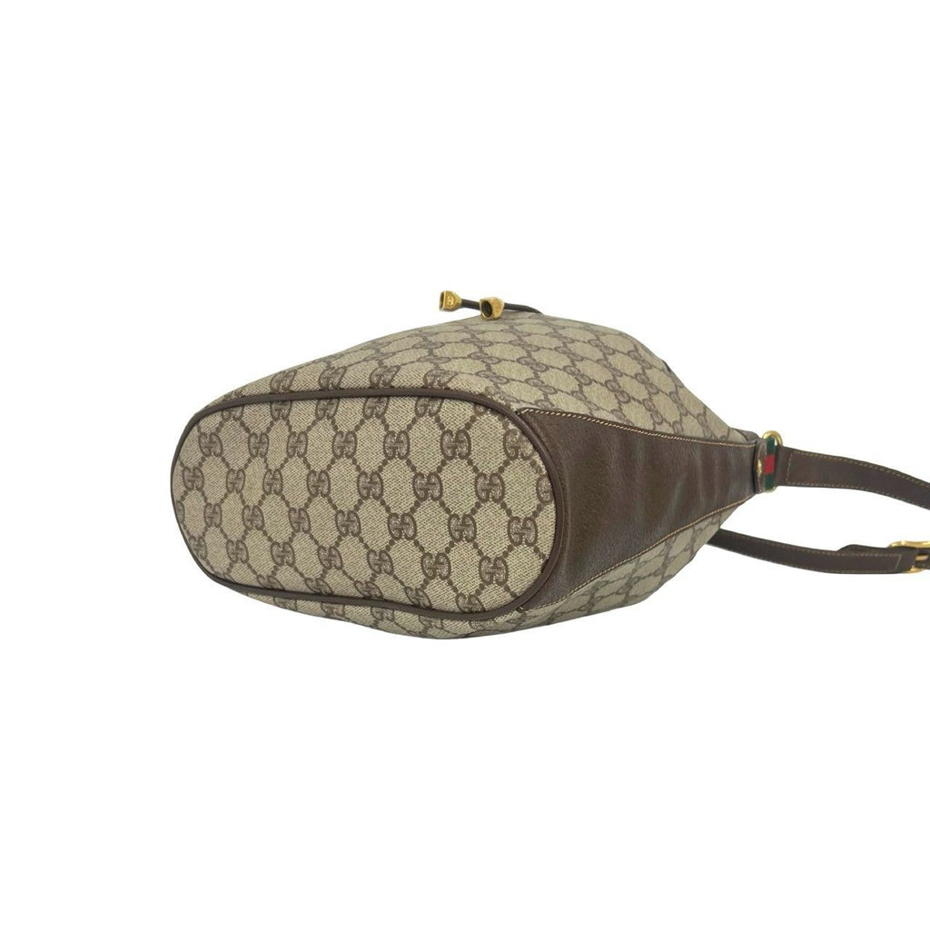 Gucci Vintage Sherry Line GG Logo Leather Drawstring Shoulder Bag Brown — view 8