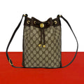 Gucci Vintage Sherry Line GG Logo Leather Drawstring Shoulder Bag Brown