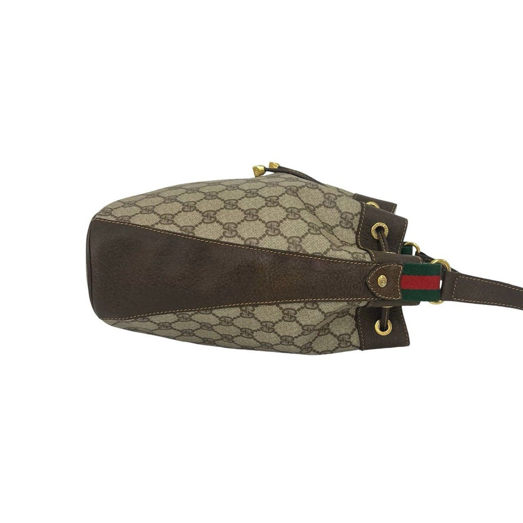 Gucci Vintage Sherry Line GG Logo Leather Drawstring Shoulder Bag Brown — view 6