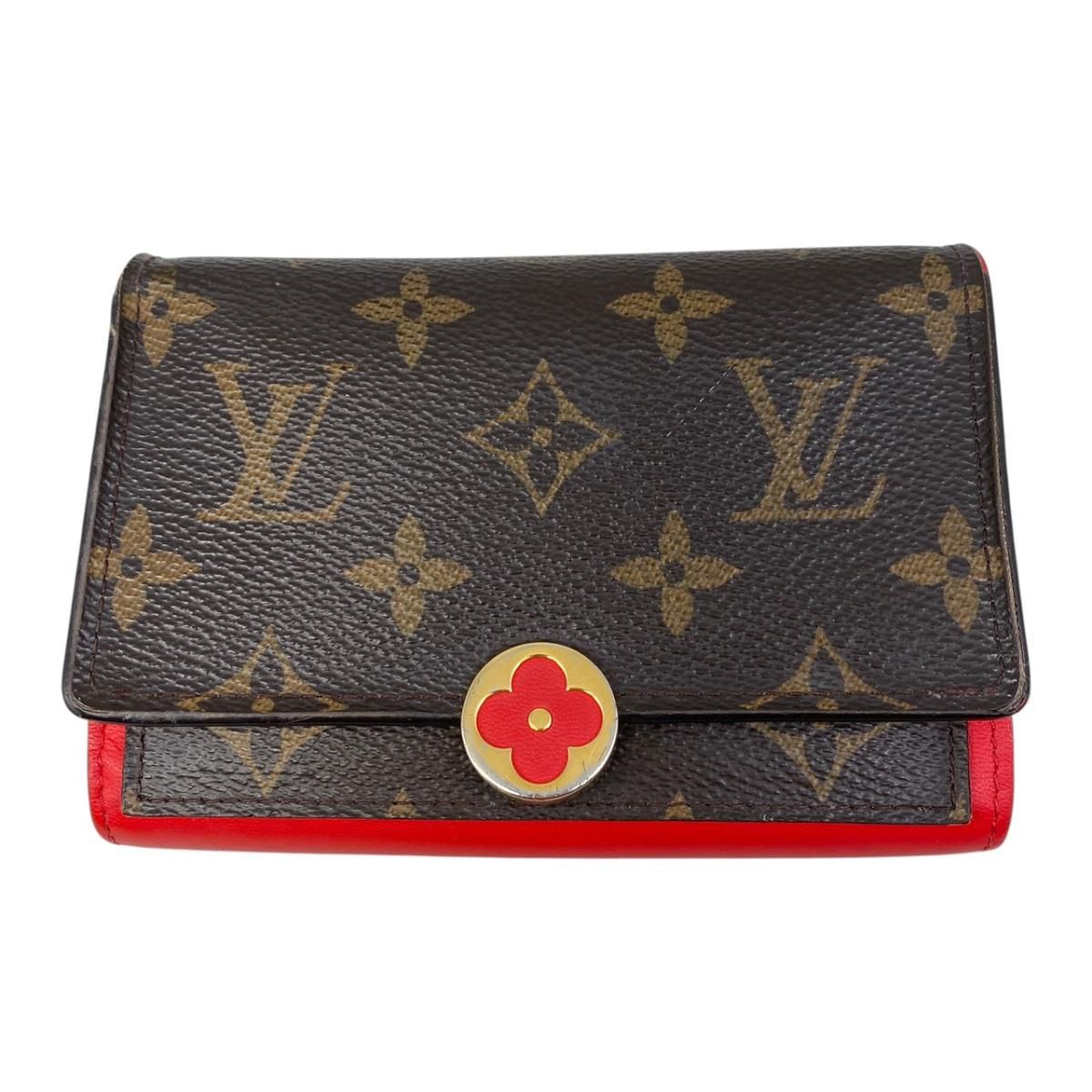 Louis Vuitton Fold Wallet Portefeuille Flor Compact Leather Brown Red Monogram