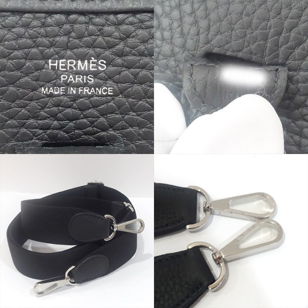 Hermes Evelyne 23 Black Taurillon Clemence Silver Shoulder Bag — view 8
